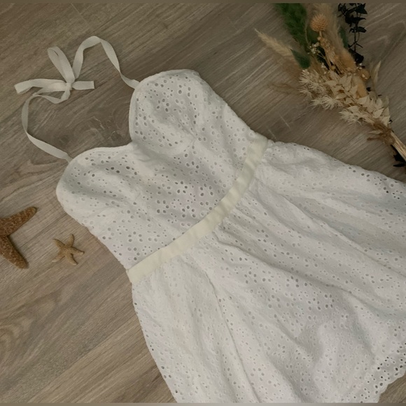 Talula White Eyelet Babydoll Fit & Flare Mini Sundress Dainty Feminine Peasant - Picture 3 of 16